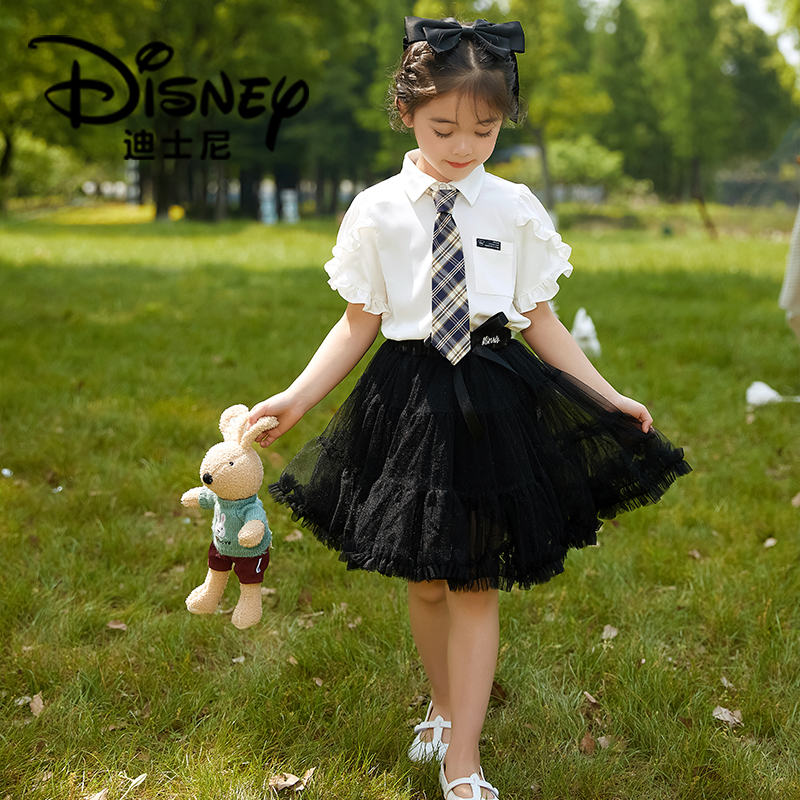 Disney/迪士尼女童jk制服裙子夏季小学生连衣裙儿童装学院风套装
