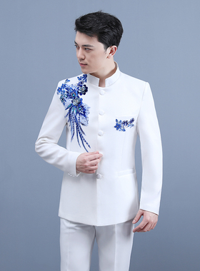 中山装演出服合唱团成人中式服装主持人歌手礼服表演中国风男装
