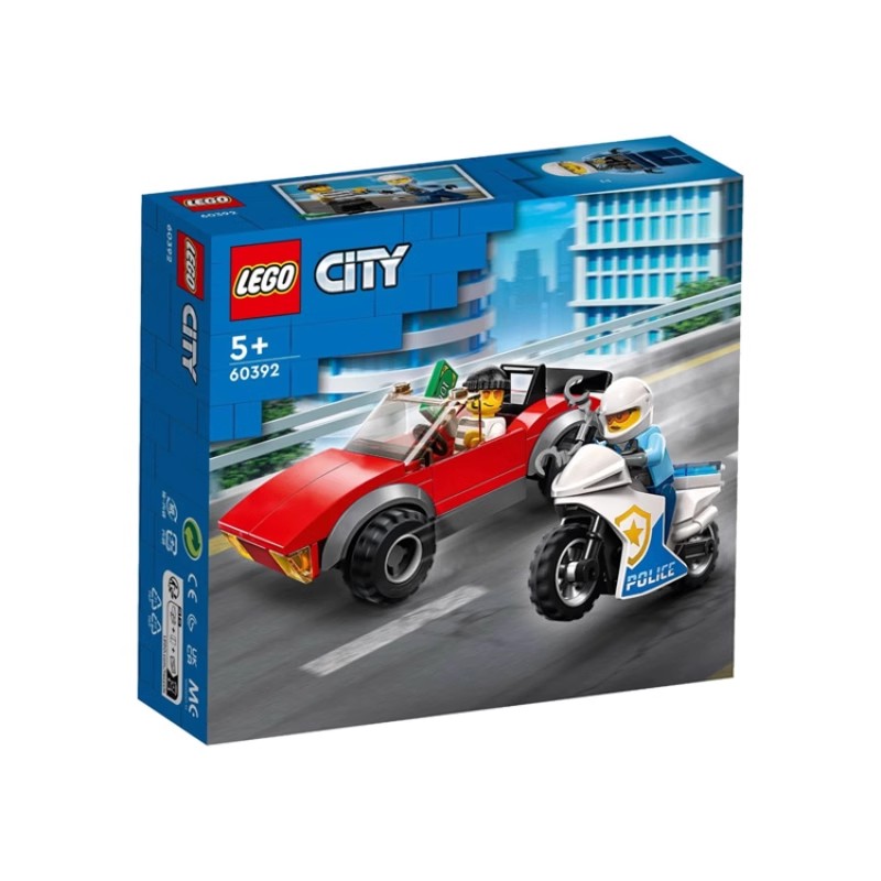 LEGO乐高城市系列60392警用摩托车大追击拼装积木玩具儿童节礼物