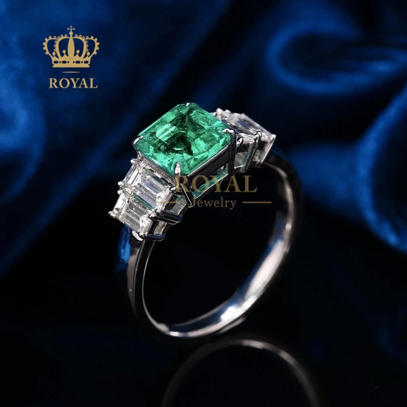 ROYAL珠宝定制1CT哥伦比亚祖母绿戒指女木佐色微油钻石18Ｋ金镶嵌