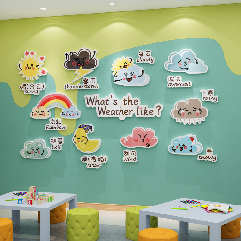 天气预报贴纸英语教室布置装饰幼儿园环创主题墙面材料境培训机构