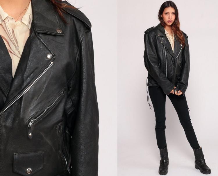 美国代购Jacket▼古着80年代朋克摇滚时髦复古黑色摩托车夹克外套