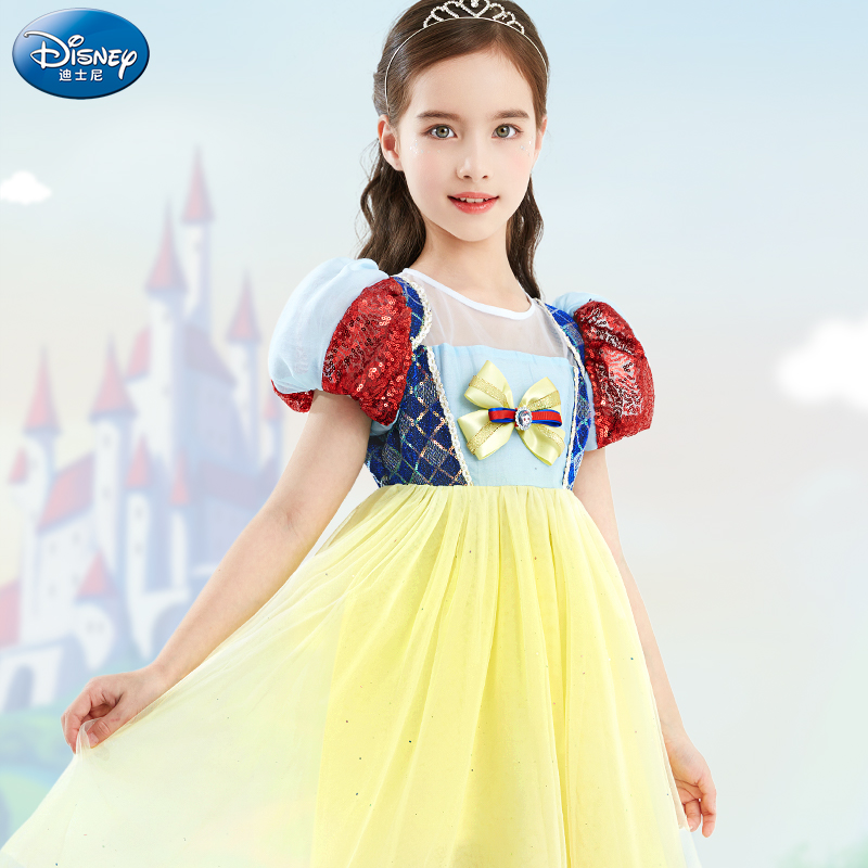迪士尼儿童白雪公主裙夏款装连衣裙子彩虹女童网纱女孩洋气薄款炫