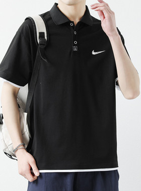 耐‍克顿夏季短袖t恤男薄款透气纯色拼接翻领时尚休闲潮流polo衫