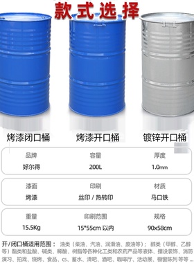 油桶桶润滑油装饰柴油桶开口升桶创意铁皮200加厚汽油工业大容量