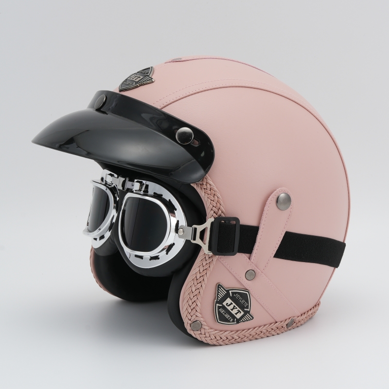 3C认证复古哈雷电动自行车摩托车头盔男女机车踏板四分之三盔皮盔