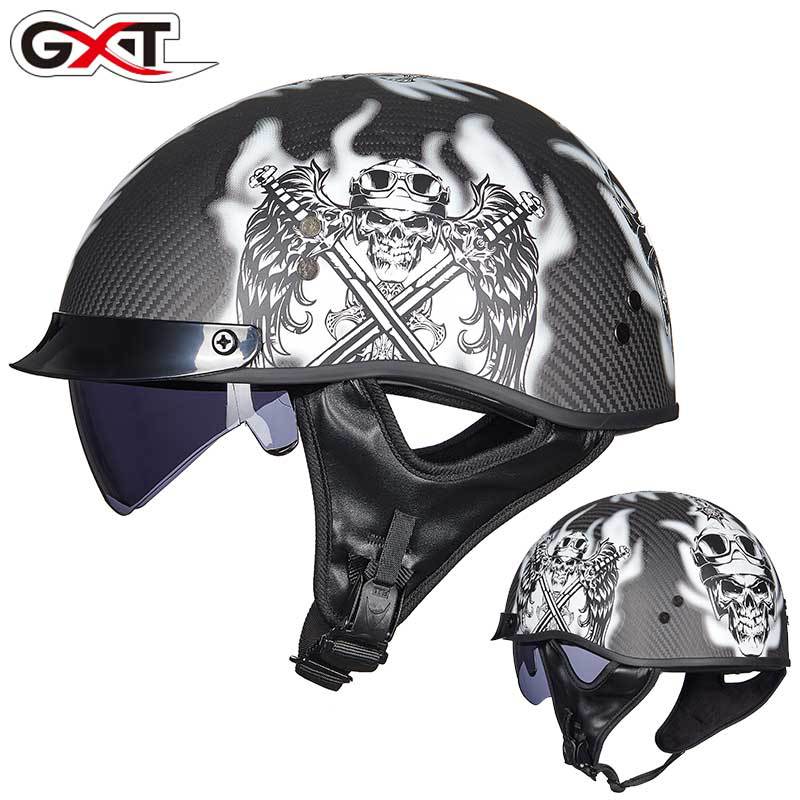 GXT碳纤维摩托车半盔四季复古哈雷太子盔复古电动车男女