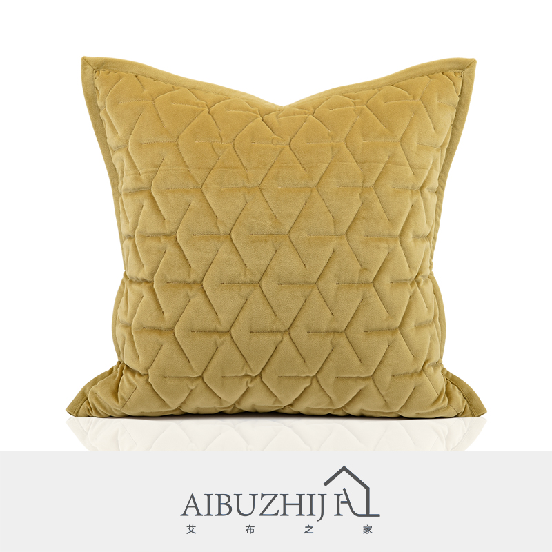 沙发样板间北欧简约现代轻奢风黄色绗棉绣花几何图形定制抱枕靠垫
