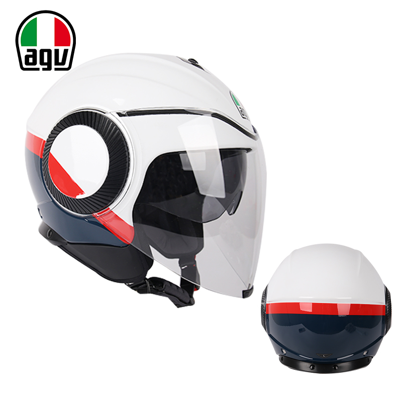 AGV摩托车头盔夏季ORBYT男女机车双镜片四分之三半盔踏板骑行透气
