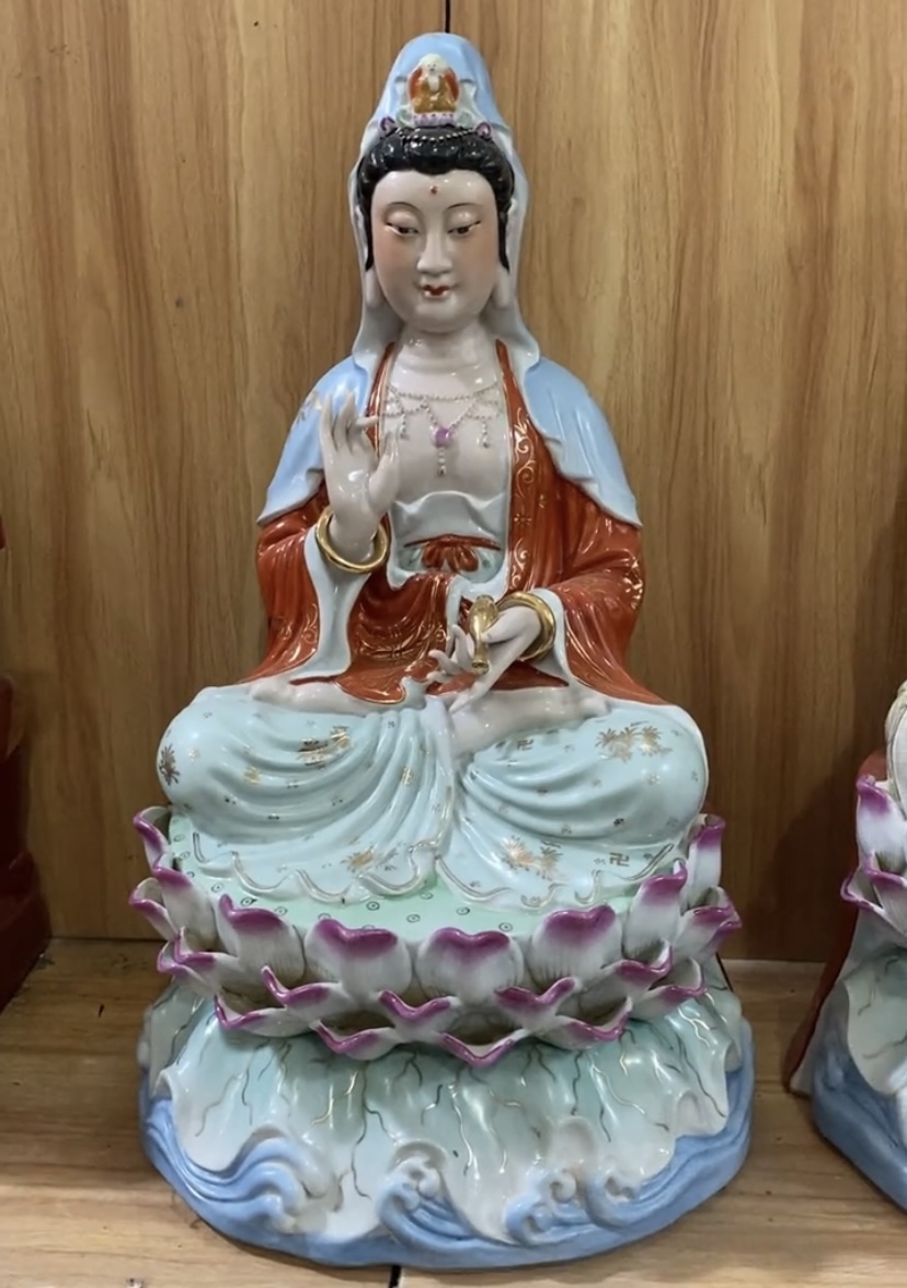 雕塑陶瓷西方三圣坐莲阿弥陀佛大势至观音菩萨佛像神像摆件工艺品