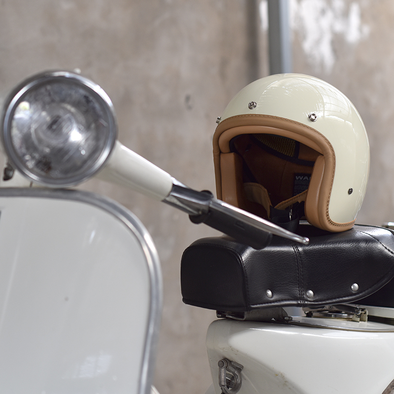 汤普森 摩托车头盔 复古半盔  玻璃钢材质 3C认证 小牛皮包边