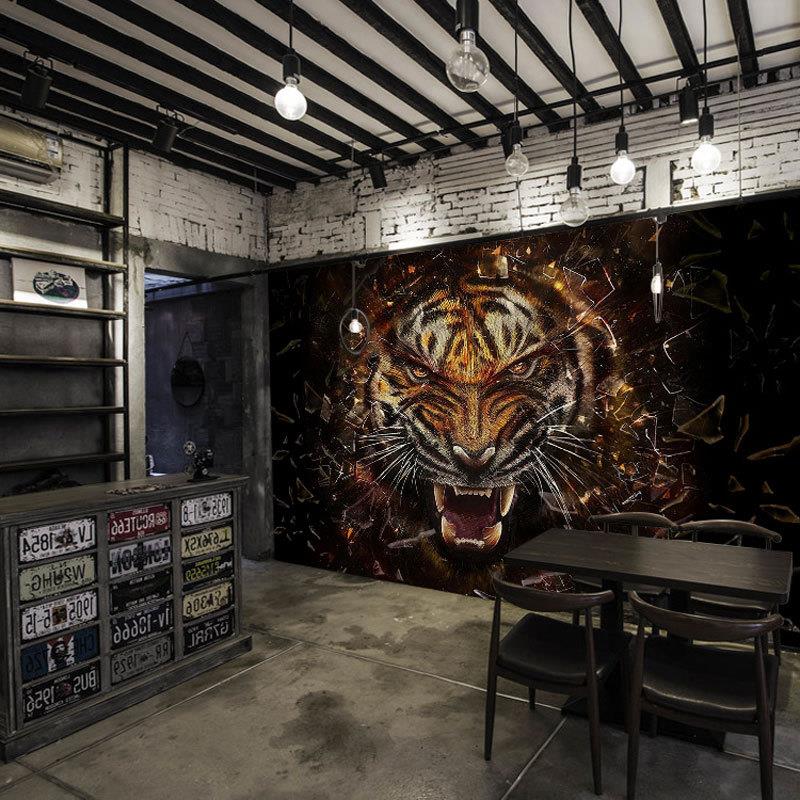 3d老虎狮子图背景墙壁纸个性图腾霸气强化装饰壁画纹身店刺青墙纸