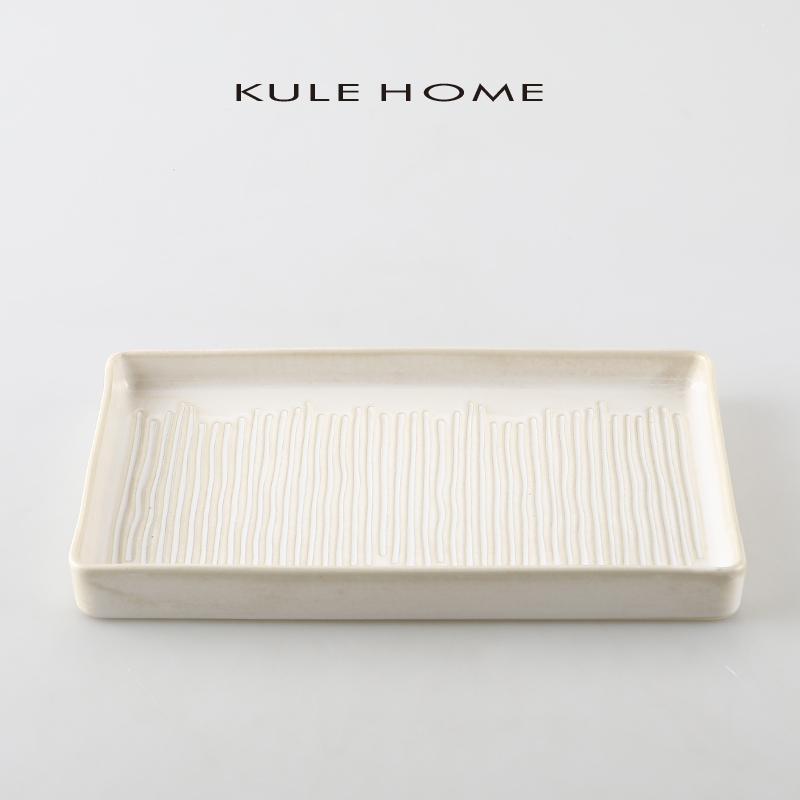 KULE HOME 陶瓷托盘收纳盘方盘茶盘水果盘日式商用盘复古家用盘子