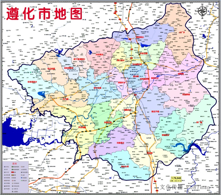 2022年7月河北唐山遵化市定制行政交通旅游乡镇村落分布地图