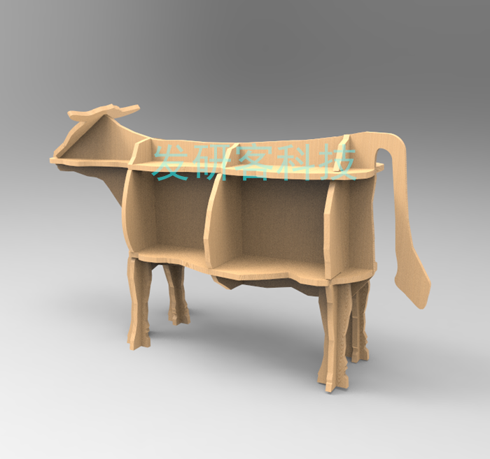 3D立体创意动物书架 线切割激光雕刻CAD电子矢量图纸素材  奶牛