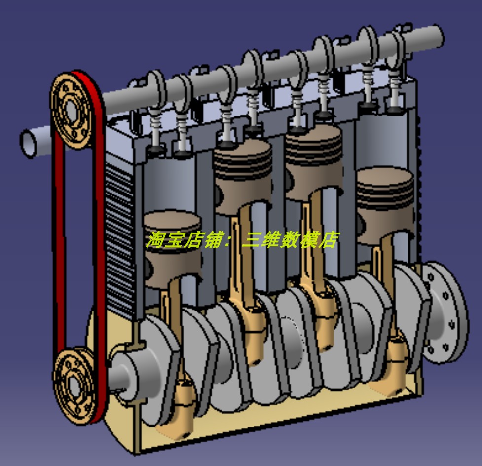 直列L4四缸气门柴油发动机3D三维几何数模型曲柄连杆活塞凸轮曲轴