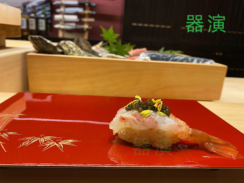 怀石料理漆器红色图案寿司碟餐桌托盘日本会席皿omakase寿司盘