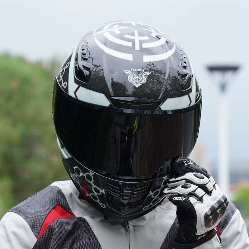 新品意大利VCOROS蛇纹碳纤维摩托车冬季头盔男双镜片大码机车全盔