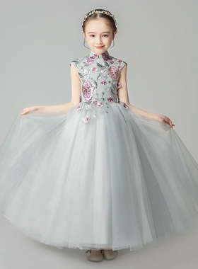 儿童晚礼服公主裙中国风女童小花童婚纱长款主持人模特走秀演出服