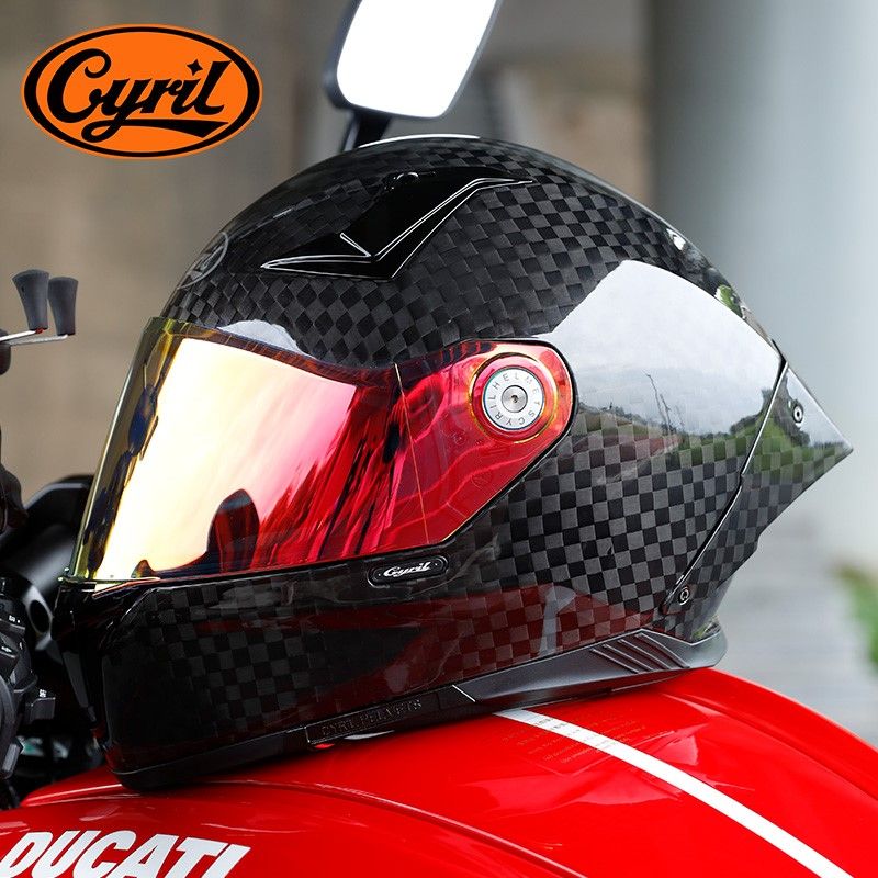 CYRIL赛罗碳纤维摩托车头盔男机车女赛车超轻全盔四季蓝牙3C认证