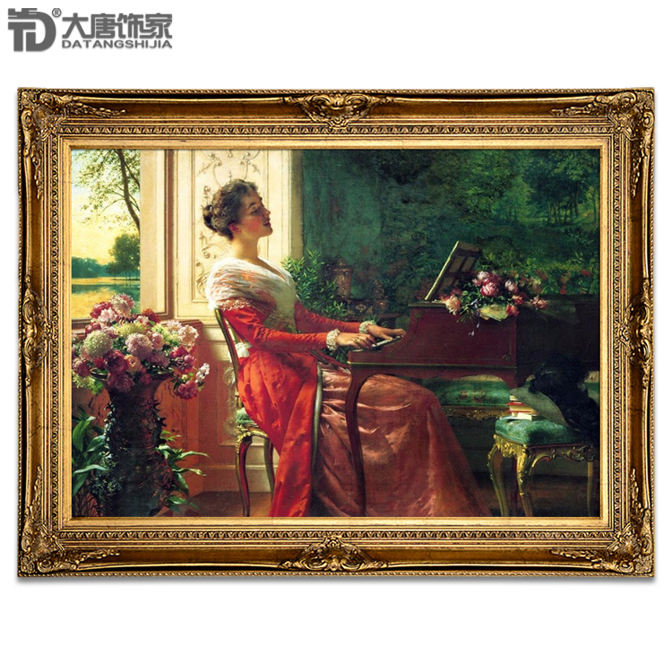 手绘高档欧式客厅油画 别墅客厅装饰画 古典人物画钢琴演奏者N247
