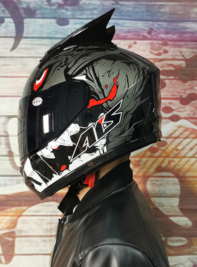 AIS艾狮摩托车头盔男女全盔夏季跑盔犄角脏辫可装蓝牙
