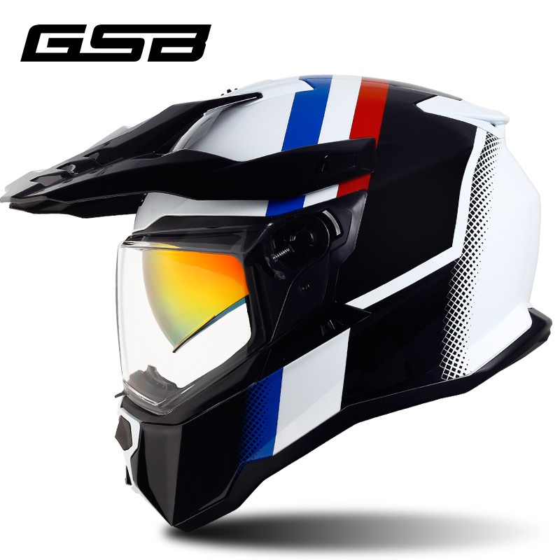 新款gsb摩托车拉力盔越野盔双镜片防雾全盔头盔头灰夏季透气男安