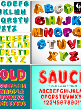 3D立体发光二十六个英文字母字体数字矢量图片设计素材