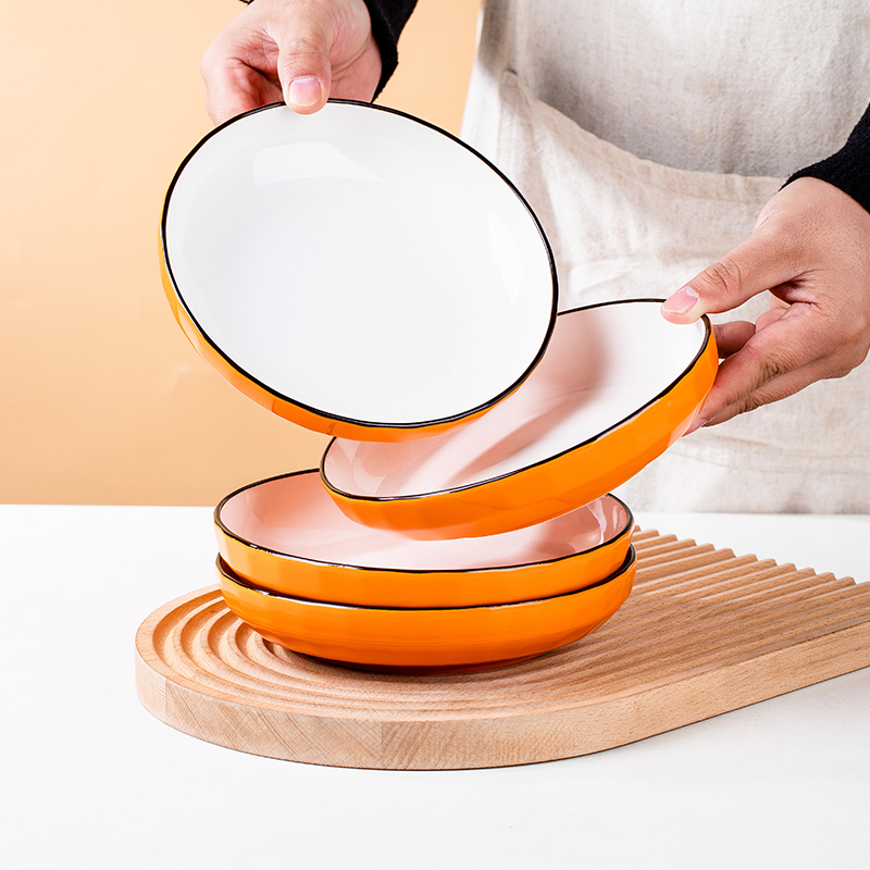 富力橘陶瓷盘子菜盘家用高级感装菜碟子餐盘创意北欧风早餐盘餐具