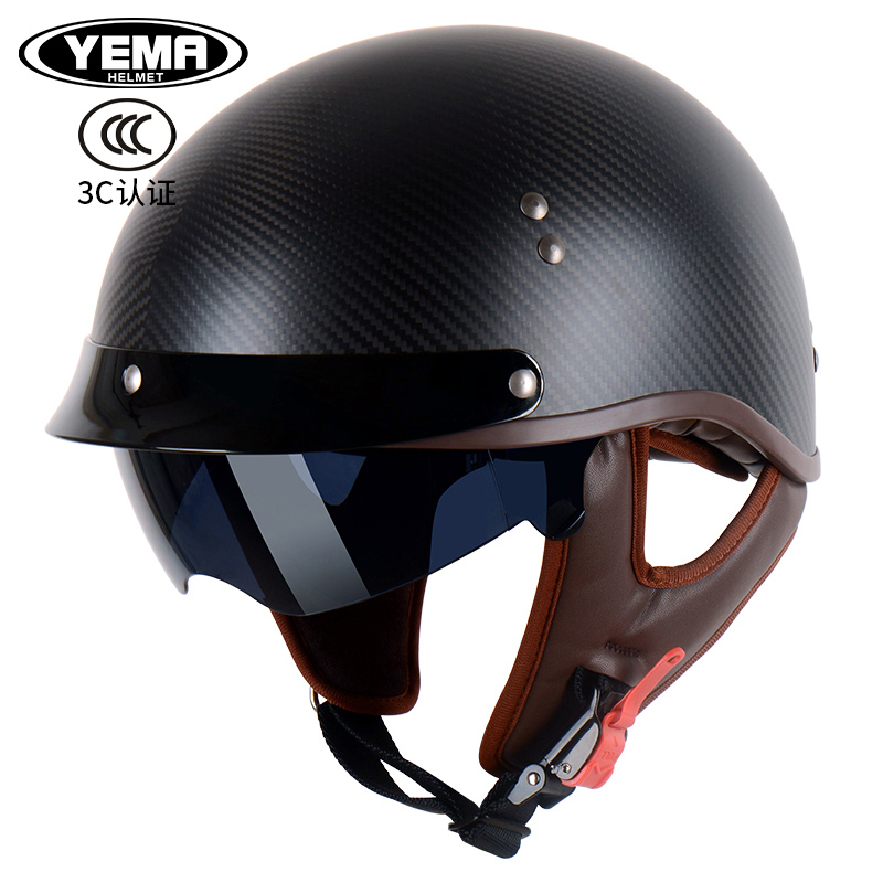 野马3C认证四季通用电动摩托车头盔男女冬季韩版半盔碳纤维安全帽
