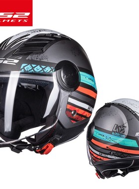 新款LS2半盔摩托车头盔电动机车男女个性大码复古半覆式四季蓝牙O