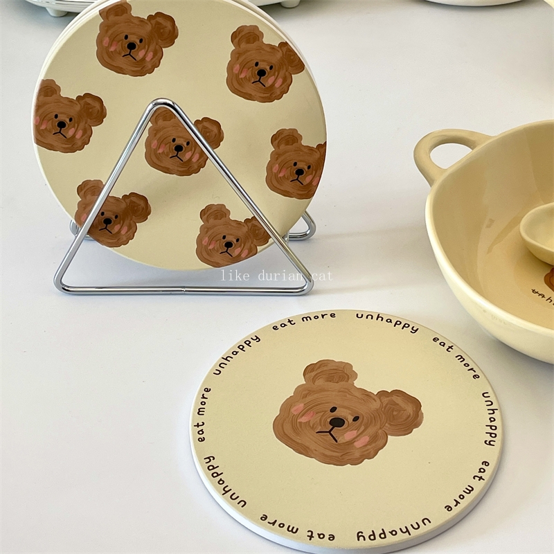 可爱韩国创意隔热垫子卡通小熊防烫餐垫碗盘锅垫厨房圆形陶瓷杯垫