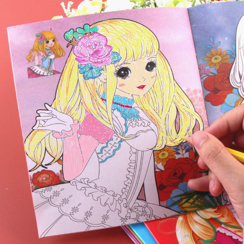 公主涂色绘画本女童画画本小女孩美少女百变填色秀手绘简笔画套装