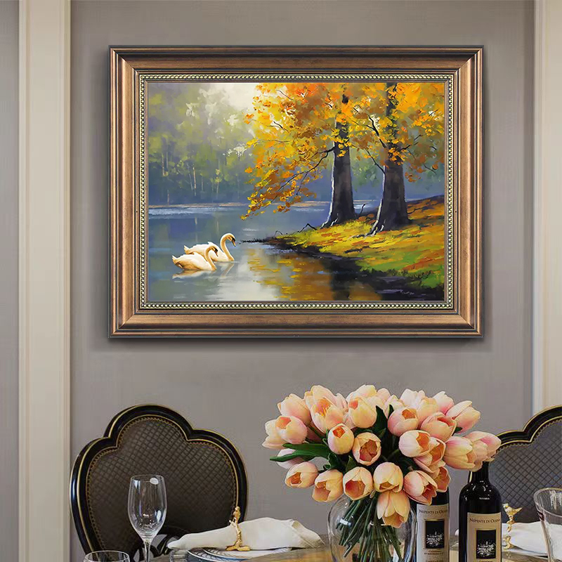欧式天鹅湖风景油画客厅背景墙壁画过道走廊画玄关美式餐厅装饰画