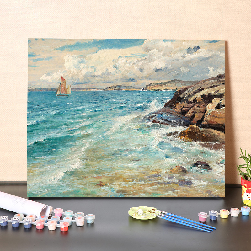 数字油画手绘DIY填充世界名画海边自然风景装饰卧室客厅休闲减压