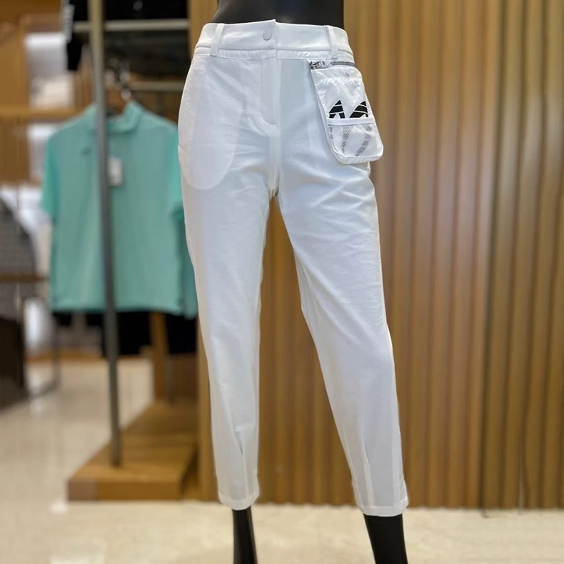 韩国原单高尔夫女士秋冬户外运动纯色长裤修身显瘦印花标志九分裤