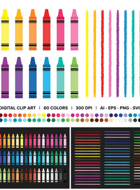 A0684矢量AI设计素材 蜡笔色谱60种颜色图案边框线条含PNG免抠图