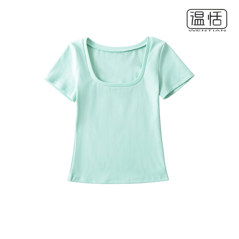 【包邮】辣妹U领9色短袖T恤女夏季新款显瘦修身低领白色打底上衣