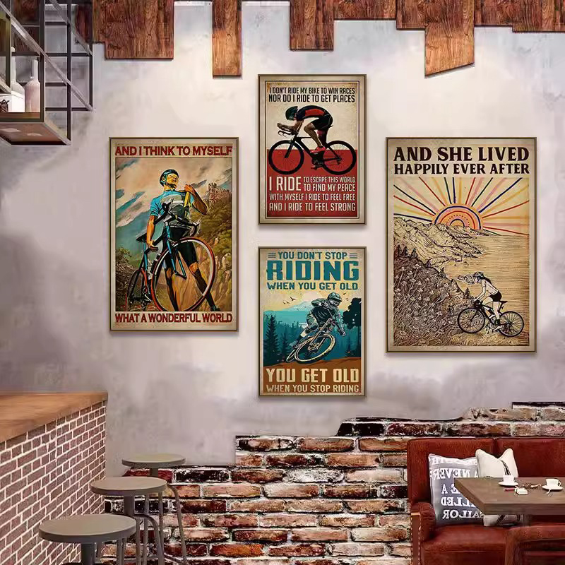美式复古怀旧自行车海报装饰画骑行运动俱乐部挂画山地车单车壁画