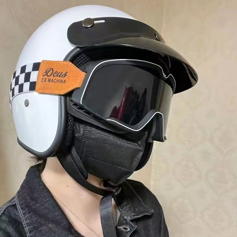 日式复古机车头盔摩托车电动车踏板车3/4半盔安全帽四季男女通用