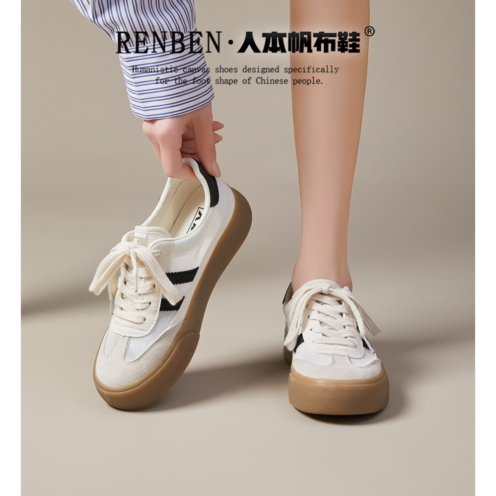 人本夏季新款网面小白鞋女2024韩版学生休闲透气薄款小众德训鞋子