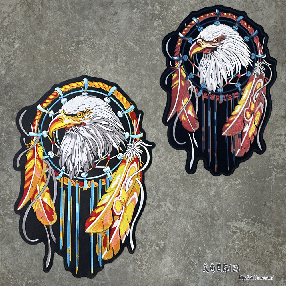 印第安自由老鹰刺绣布贴摩托车骑士个性皮衣马甲服饰补丁背胶手缝