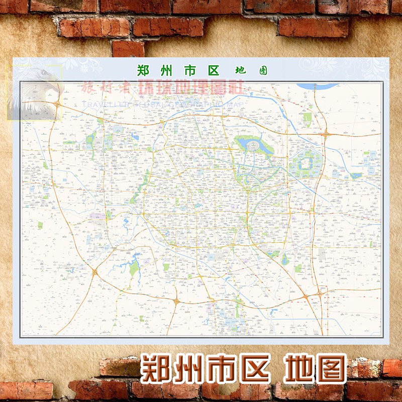 超大巨幅 郑州市区地图墙贴定做 城市城区海报2023新版装饰画芯