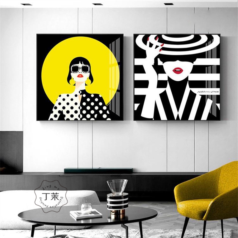 黑白人物装饰画抽象客厅卧室个性创意小众艺术美女挂画服装店壁画