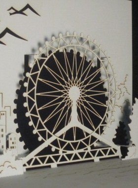 立构作业素材天津之眼摩天轮建筑纸模型折剪纸手工艺设计定制图纸