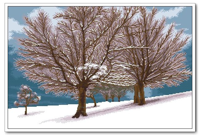 胡丽丽十字绣●DMC套件 落雪的树(冬天的景色) 有精准印花印布
