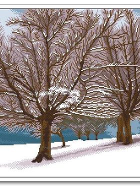 胡丽丽十字绣●DMC套件 落雪的树(冬天的景色) 有精准印花印布