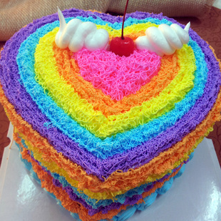 上海彩虹蛋糕 心形彩虹生日蛋糕 内含六种颜色口味 送货上门