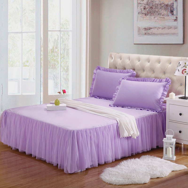 唯美公主风全棉床裙  床罩 纱床裙 紫色+紫纱可定制