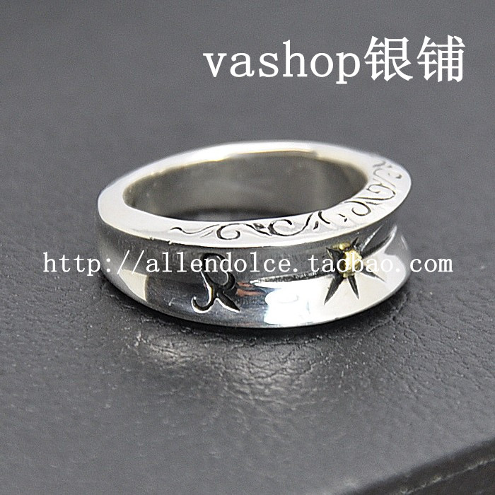 vashop泰国进口 925纯银高桥风格太阳图腾唐草纹泰银北极星戒指
